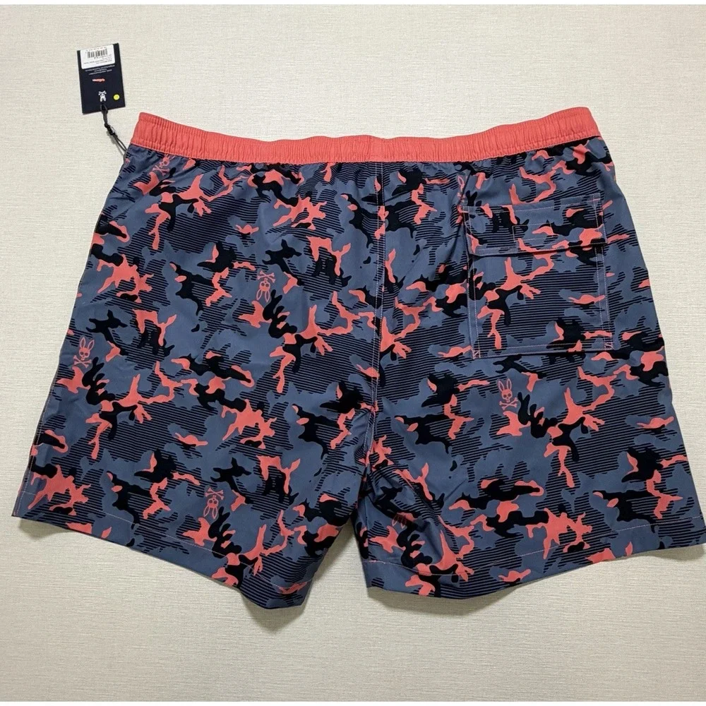 Psycho Bunny Men's Rye All Over Print Swim Trunks Seafoam Camo Size 3XL NWT